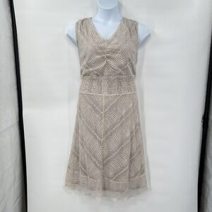 CJ Banks Dress Womens 1X Beige Sleeveless Lace Mesh Overlay Lined‎ V Neck New